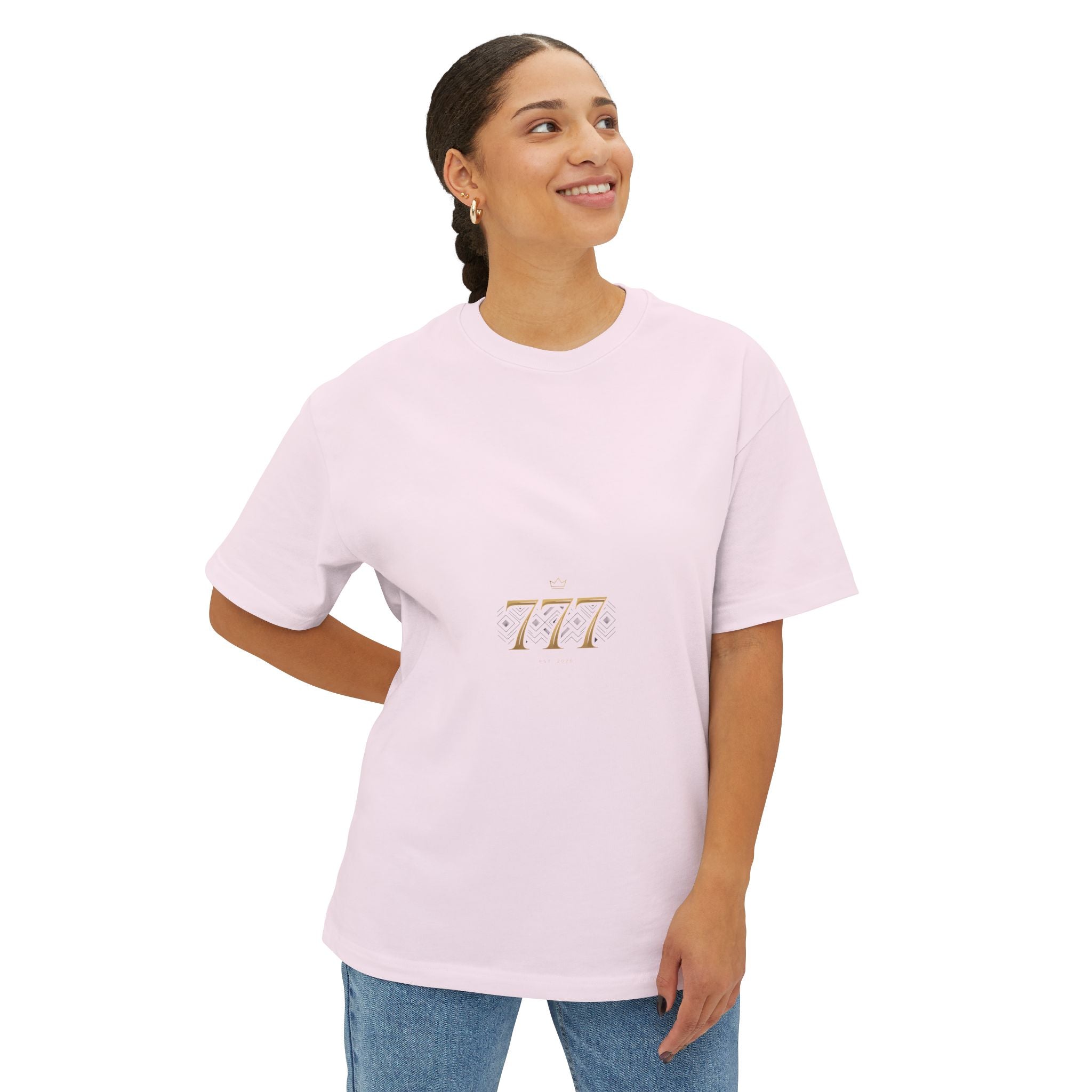Boxy Tee — Minimal Gold '777' Lucky Number T-Shirt