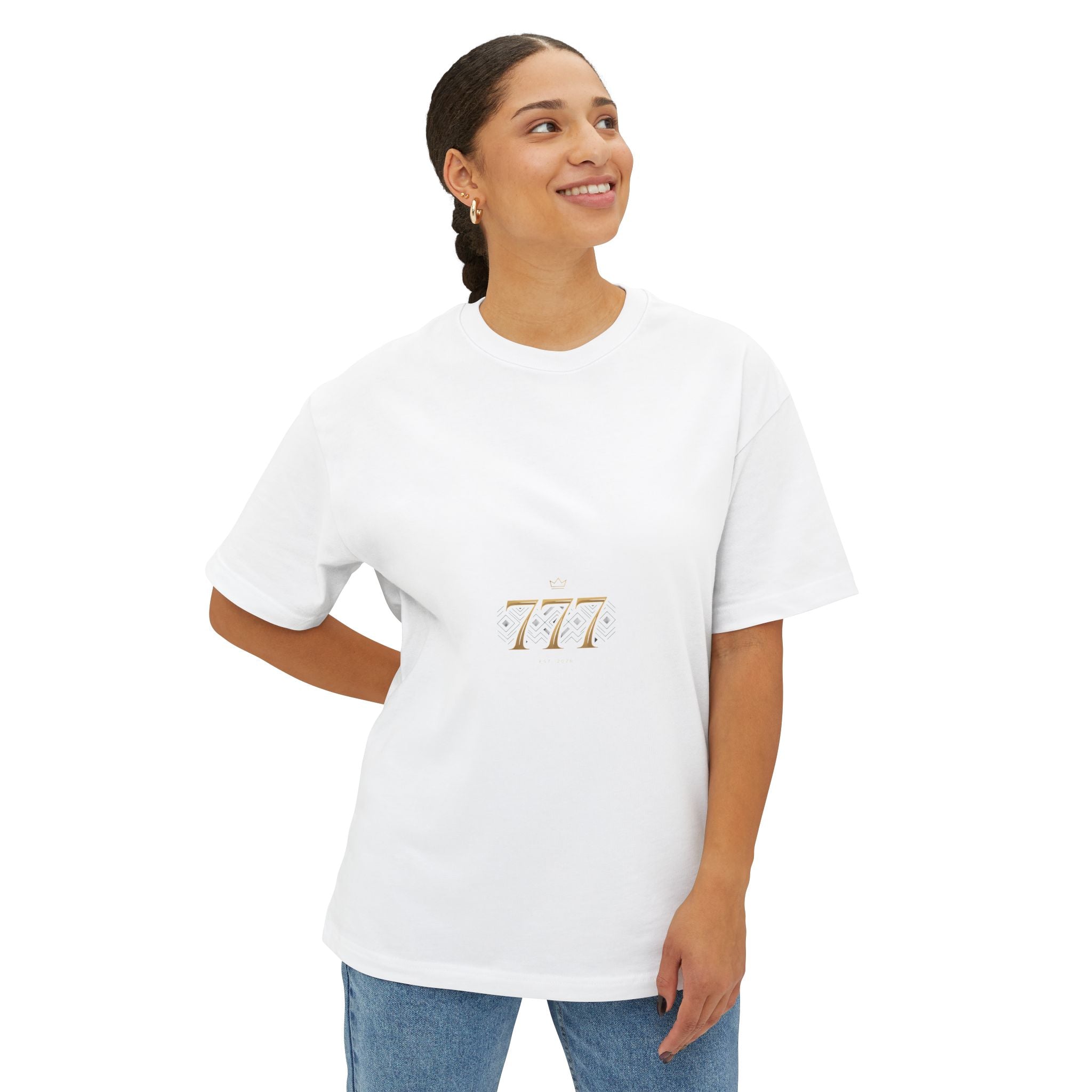 Boxy Tee — Minimal Gold '777' Lucky Number T-Shirt