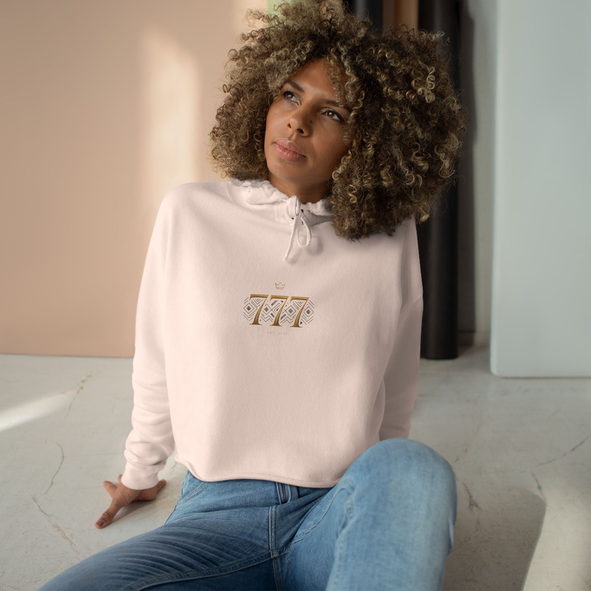 Lucky 777 Cropped Hoodie — Minimal Gold Number Graphic