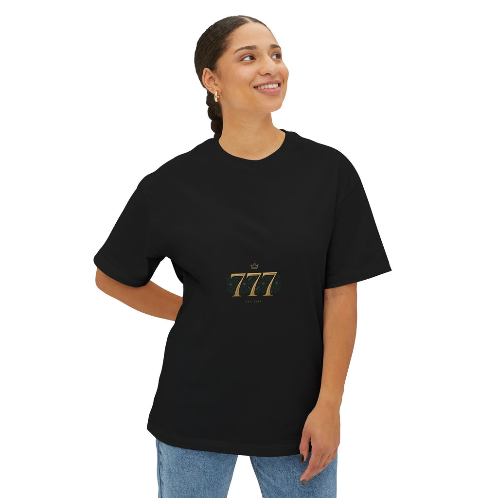 Boxy Tee — Minimal Gold '777' Lucky Number T-Shirt
