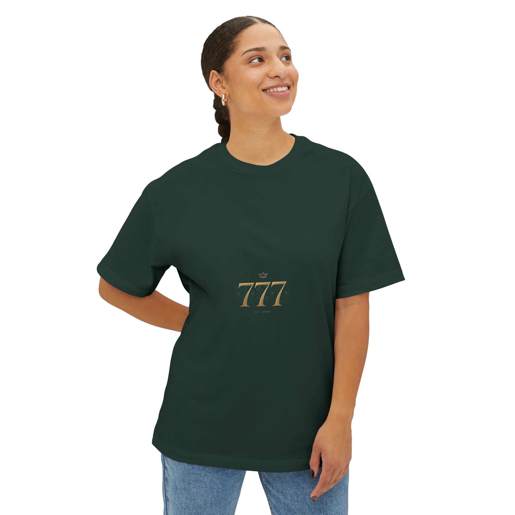 Boxy Tee — Minimal Gold '777' Lucky Number T-Shirt