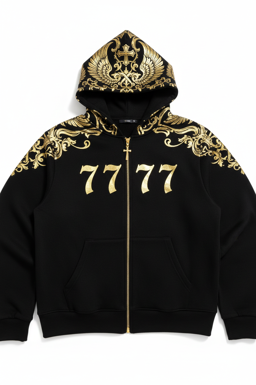 777 Black Zip Hoodie