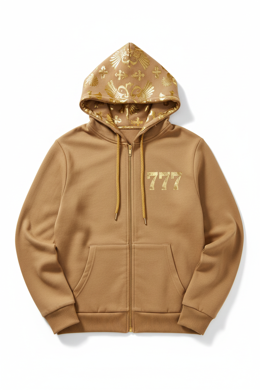 777 Tan Zip Hoodie
