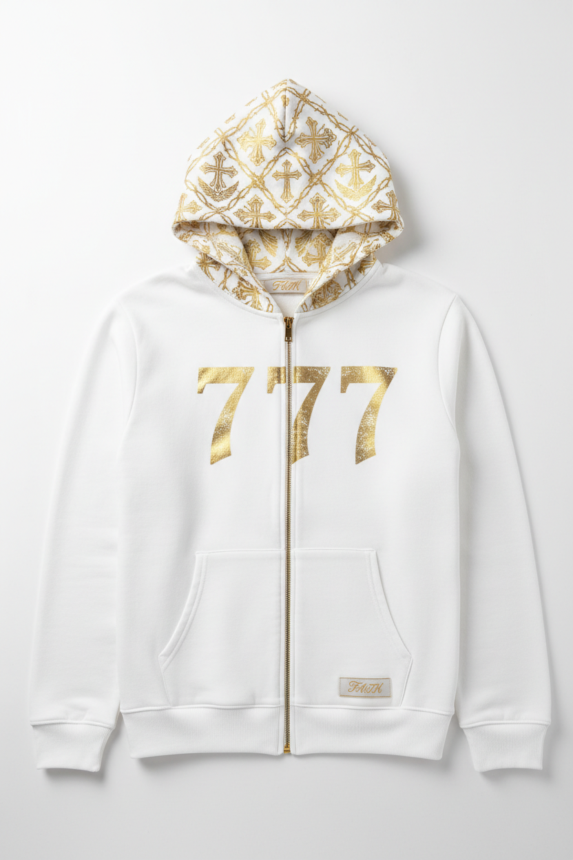 777 White Zip Hoodie