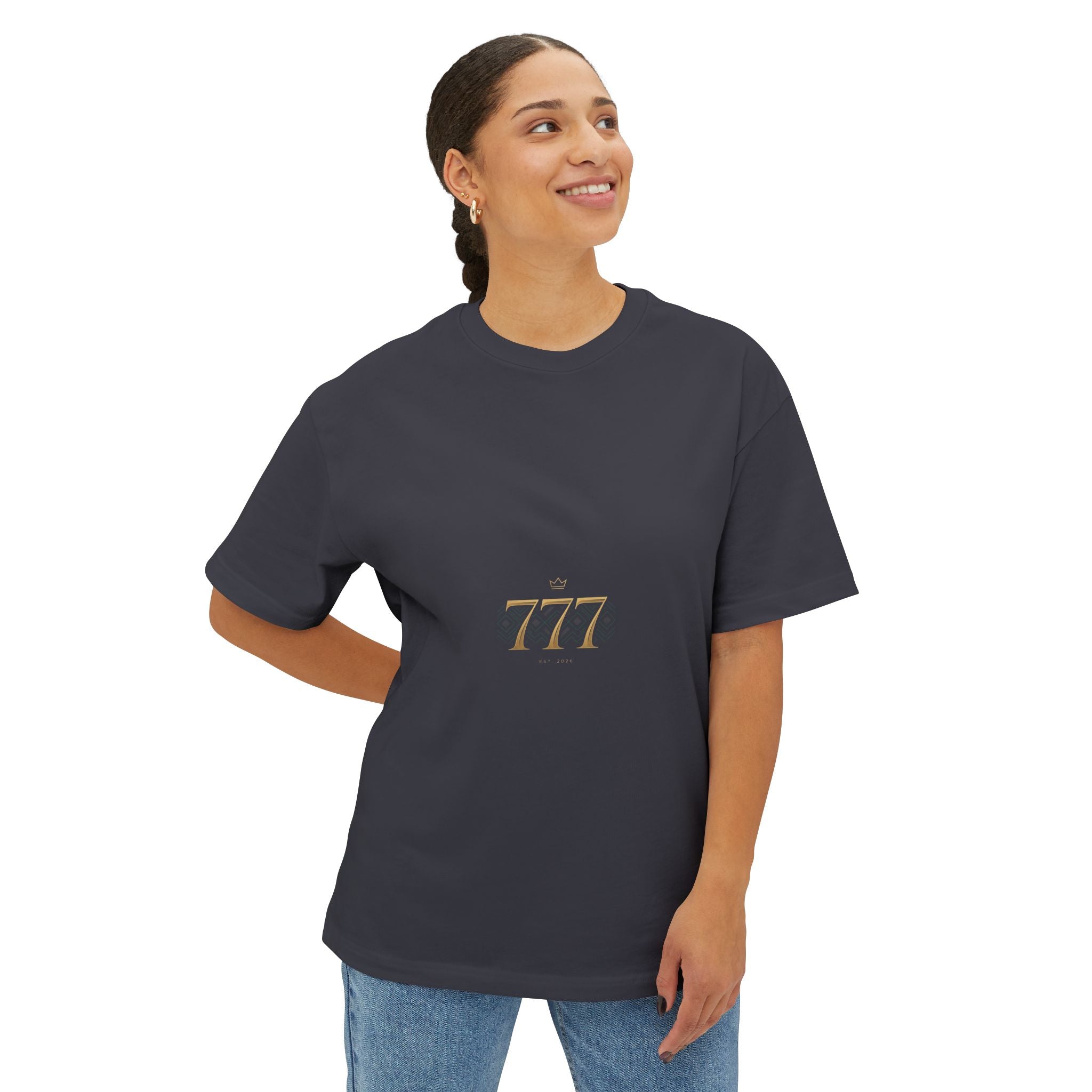 Boxy Tee — Minimal Gold '777' Lucky Number T-Shirt